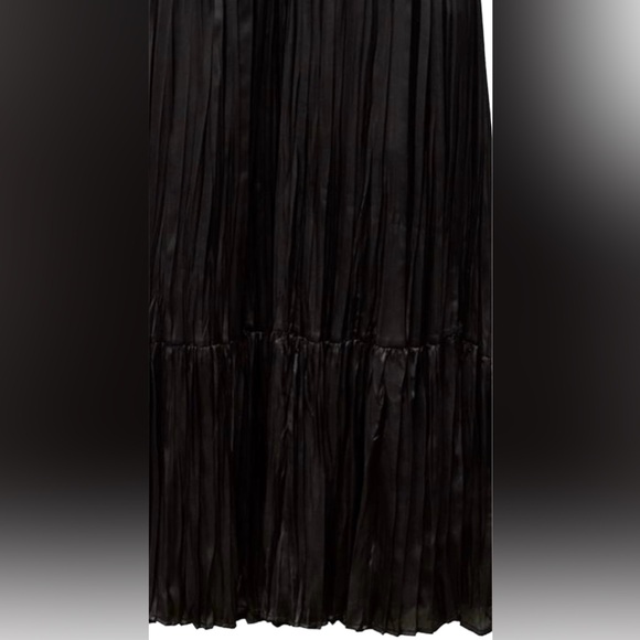 ZARA New Black Open Back Slip Satin Effect Dress WOMEN'S Deep V-neck XS Midi - Picture 6 of 8